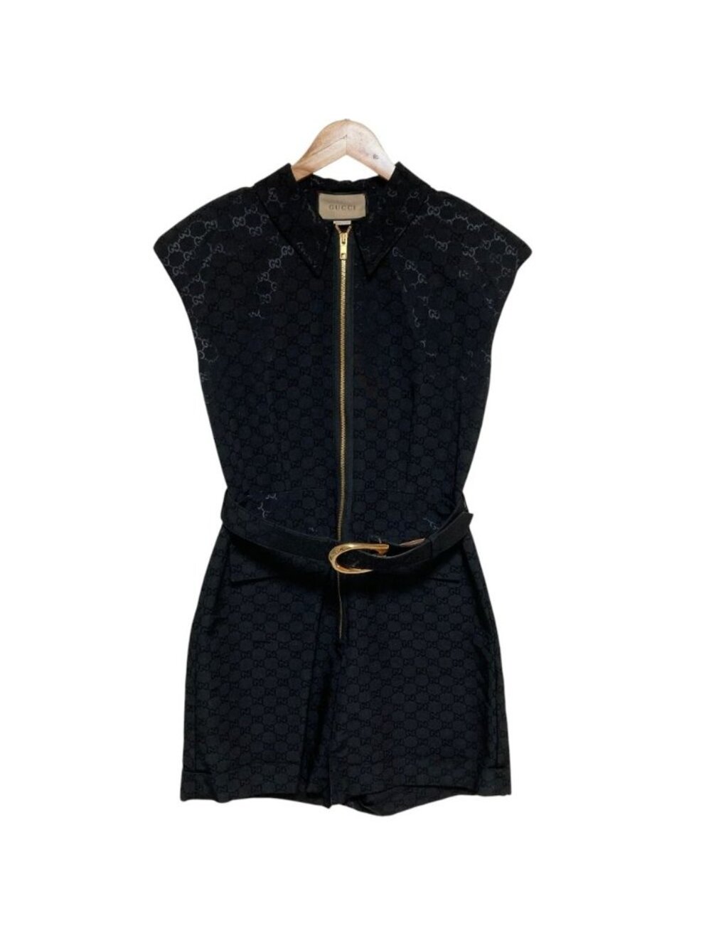 Gucci Logo Buckle with Belt GG Jacquard Jumpsuit Black Spring Summer Fall 46